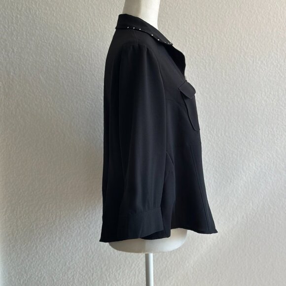 Kathy Che Stretch Black Studded-Collar Zip Front Blouse – Size 10 - Picture 3 of 6